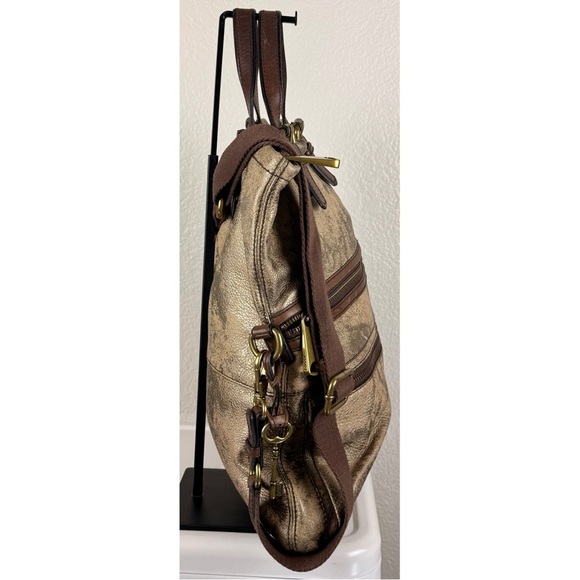 Fossil Explorer Distressed Metallic Gold Fold Over Covetable Tote - Picture 3 of 13